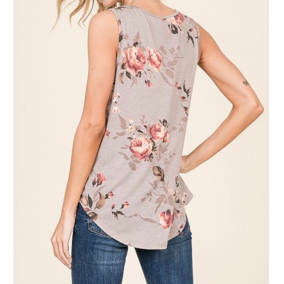 The Elise Top- taupe floral sleeveless top - Picture 5 of 7